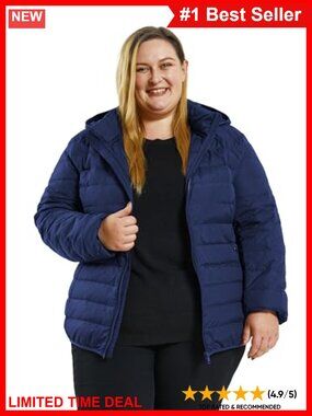 Plus Size Lightweight Packable Down Coat with Detachable Hood